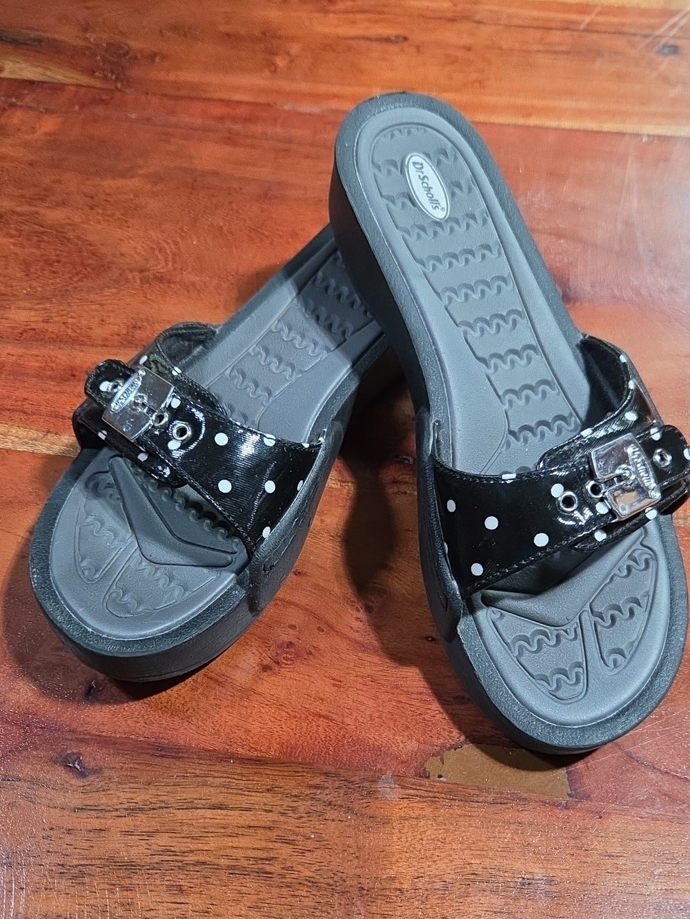 Dr. Scholl's Black Polka Dot Slide Mules with Buckle
